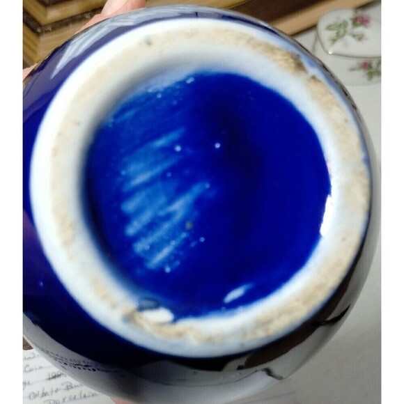 Ginger Jar  With Lid‎ Cobalt Blue with a Painting Of a  Gold Pheasant 5.5in Tall - Picture 7 of 11